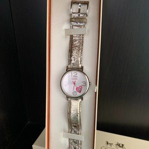 Coach Large Face Heart Silver Watch